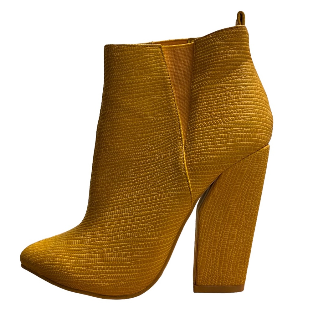 New Stunning Faux Leather Yellow Textured Block Ankle Heel Booties 5.5